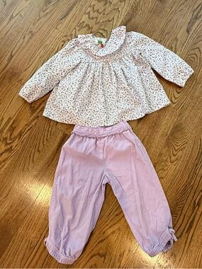 Shrimp & Grits Floral Purple Corduroy Two piece girls 3T outfit Peter Pan collar